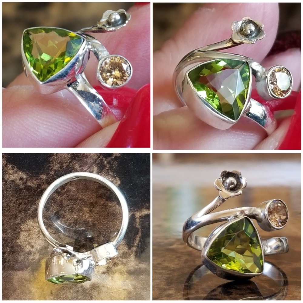 Genuine 3CT Peridot and Morganite Ring Size 8 - Picture 4 of 6